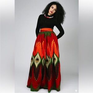 OFUURE Vibrant Red and Green Maxi Skirt